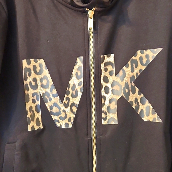Michael Kors black Leopard zip hoodie, Pockets Sz Large - Picture 1 of 7